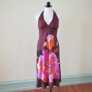 Brown Floral Silk Dress